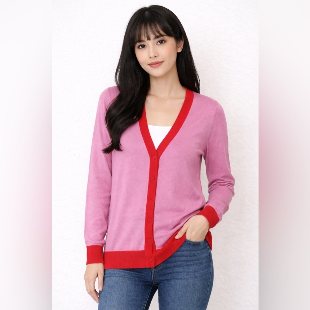 Candace Cameron Bure Pink and Red Cardigan Size XS. NWT